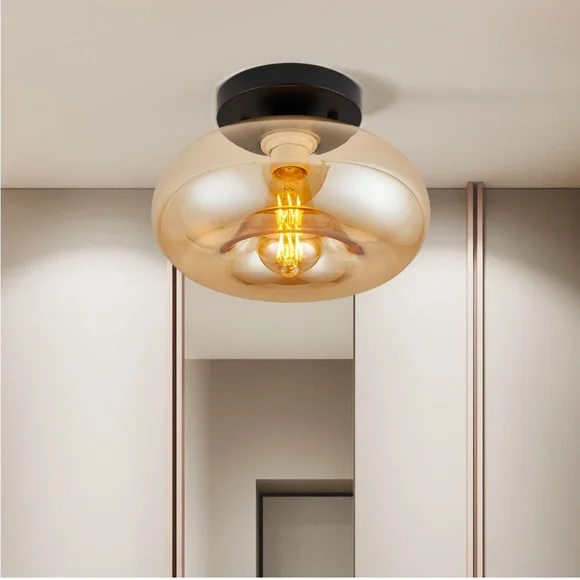 Mid-Century Modern Amber Flush Mount Ceiling Light - Picture 3 of 11